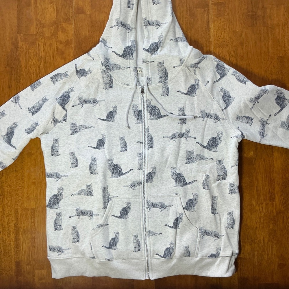 SM Wardrobe All Over Cat Print Zip Up Hoodie Grey Heather XL HO-57
